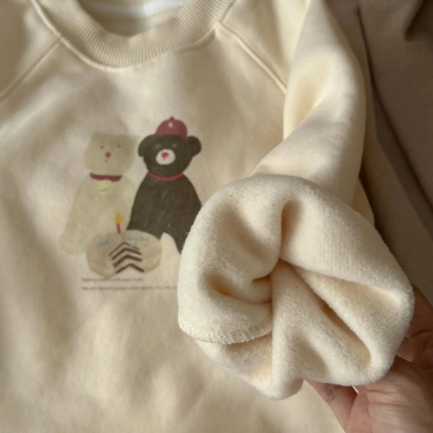 長袖セットアップ キッズトップス/パンツ ベアくまプリントペプラムフリル長袖スウェットシャツ/裾レースロングパンツ【mh0008297】