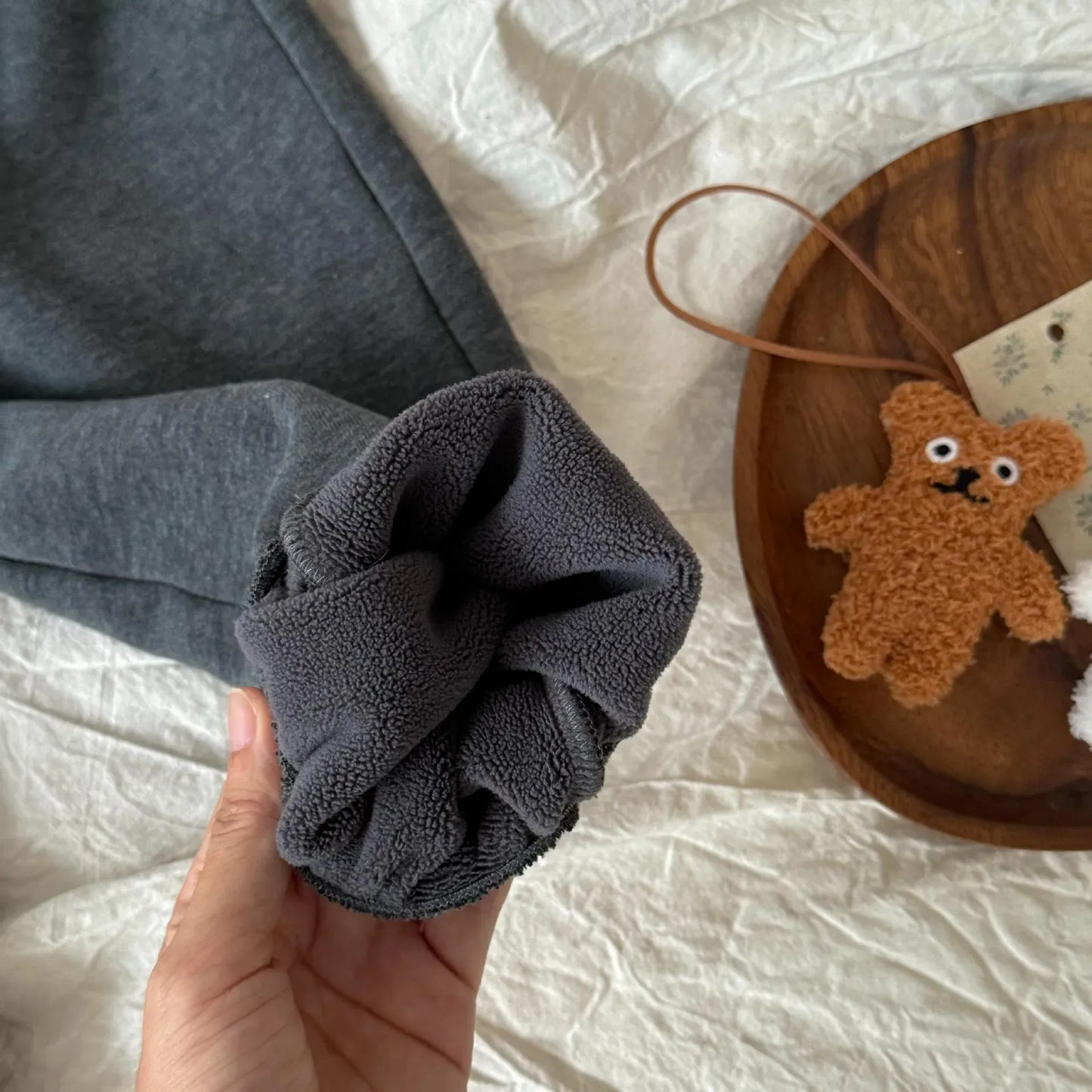 長袖セットアップ キッズトップス/パンツ ベアくまプリントペプラムフリル長袖スウェットシャツ/裾レースロングパンツ【mh0008297】