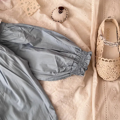 長袖ワンピース キッズワンピース レースビッグ襟長袖パフスリーブワンピース【mh0008863】