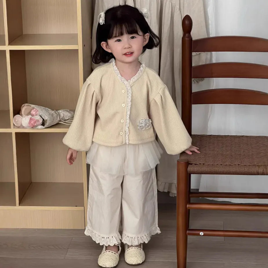 ロングパンツ・スウェットパンツ キッズパンツ チュールスカートドッキング裾フリルワイドルーズロングパンツ【mh0008864】