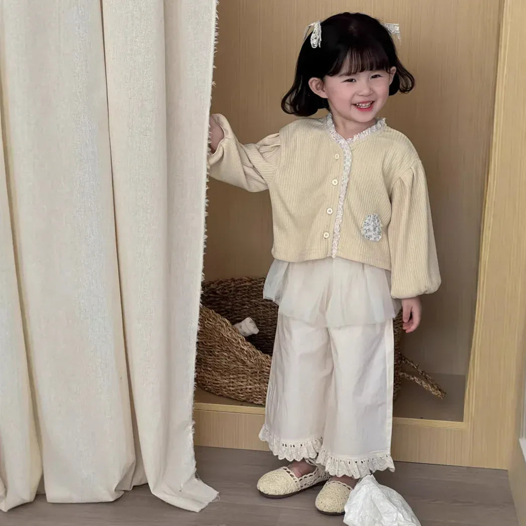 ロングパンツ・スウェットパンツ キッズパンツ チュールスカートドッキング裾フリルワイドルーズロングパンツ【mh0008864】