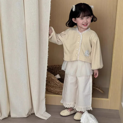 ロングパンツ・スウェットパンツ キッズパンツ チュールスカートドッキング裾フリルワイドルーズロングパンツ【mh0008864】