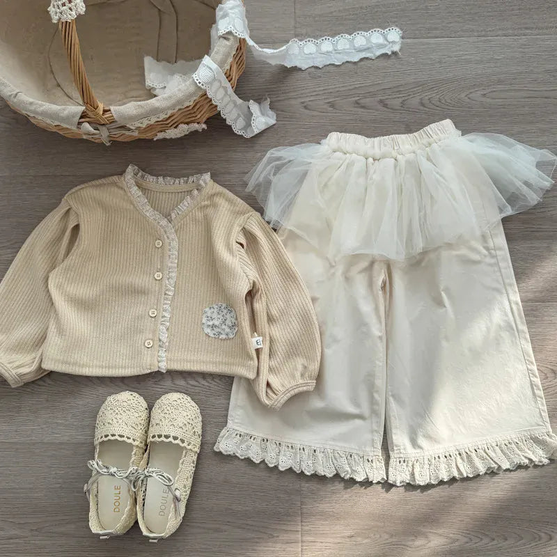 ロングパンツ・スウェットパンツ キッズパンツ チュールスカートドッキング裾フリルワイドルーズロングパンツ【mh0008864】