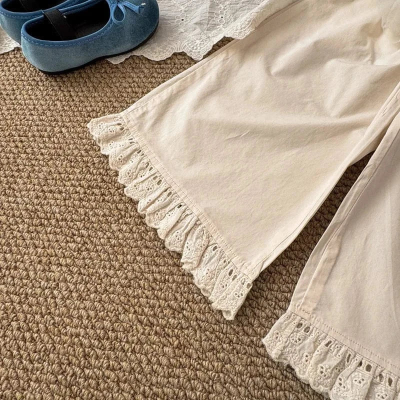 ロングパンツ・スウェットパンツ キッズパンツ チュールスカートドッキング裾フリルワイドルーズロングパンツ【mh0008864】