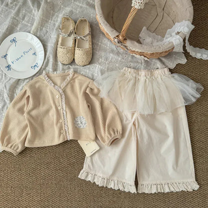 ロングパンツ・スウェットパンツ キッズパンツ チュールスカートドッキング裾フリルワイドルーズロングパンツ【mh0008864】