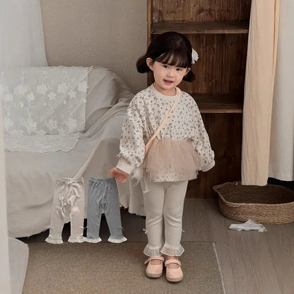 レギンスパンツ キッズパンツ 裾フリルリボンレギンスパンツ【mh0008865】