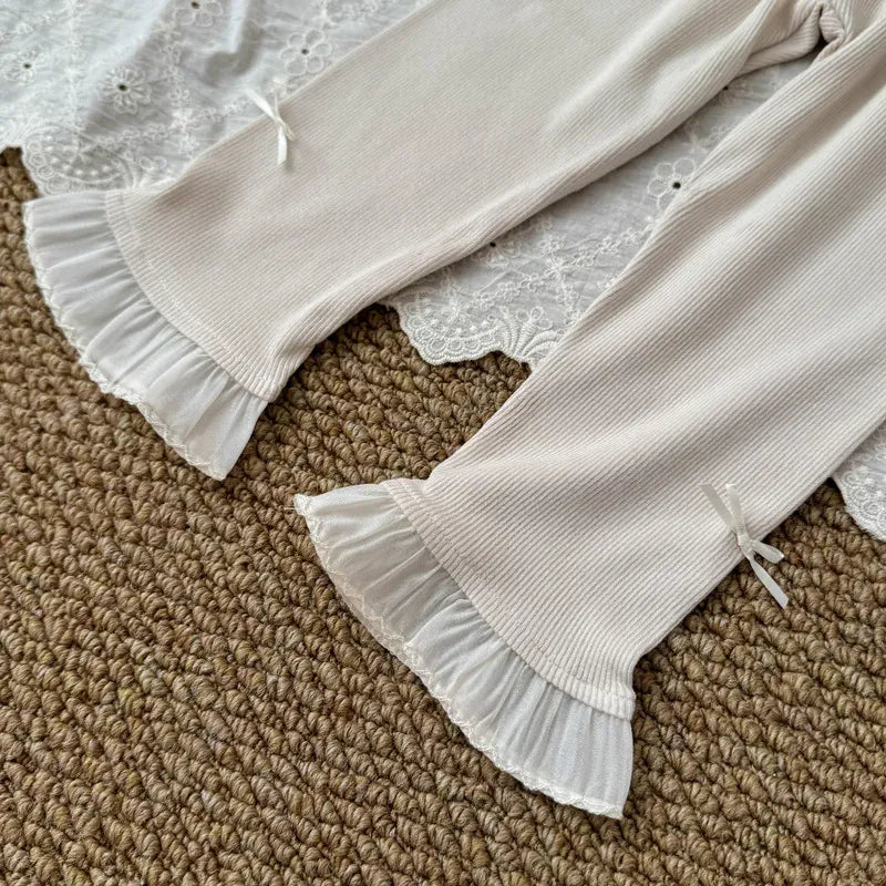 レギンスパンツ キッズパンツ 裾フリルリボンレギンスパンツ【mh0008865】