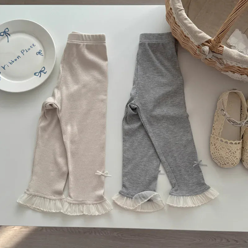 レギンスパンツ キッズパンツ 裾フリルリボンレギンスパンツ【mh0008865】