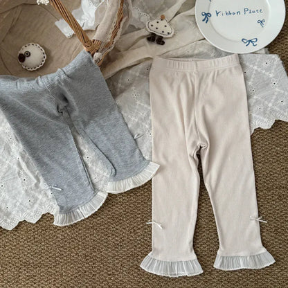 レギンスパンツ キッズパンツ 裾フリルリボンレギンスパンツ【mh0008865】