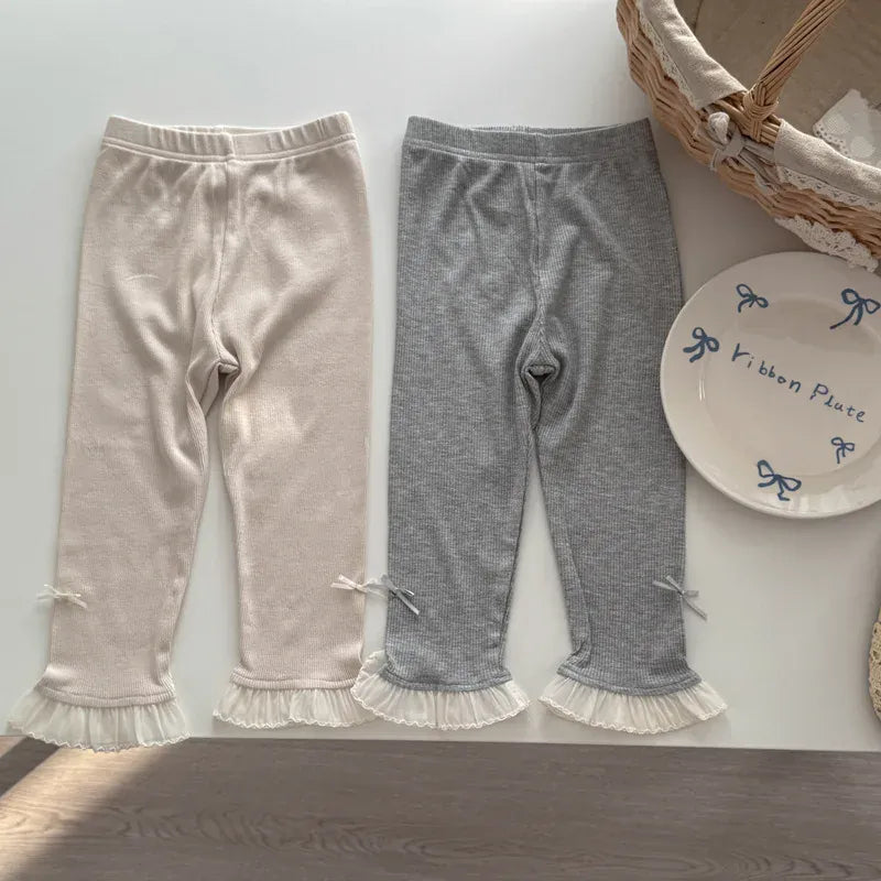 レギンスパンツ キッズパンツ 裾フリルリボンレギンスパンツ【mh0008865】