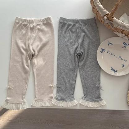 レギンスパンツ キッズパンツ 裾フリルリボンレギンスパンツ【mh0008865】