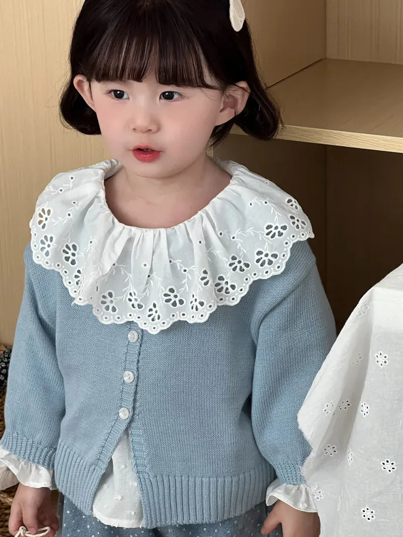 長袖シャツ・ブラウス キッズトップス レースラッフル襟長袖チュニックブラウス【mh0008867】