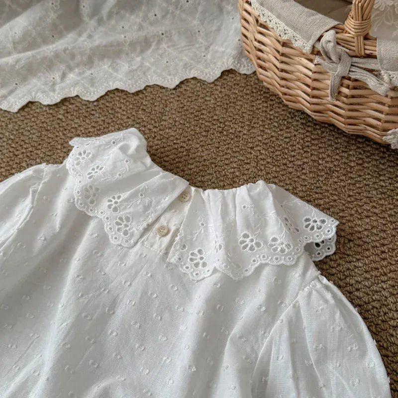 長袖シャツ・ブラウス キッズトップス レースラッフル襟長袖チュニックブラウス【mh0008867】