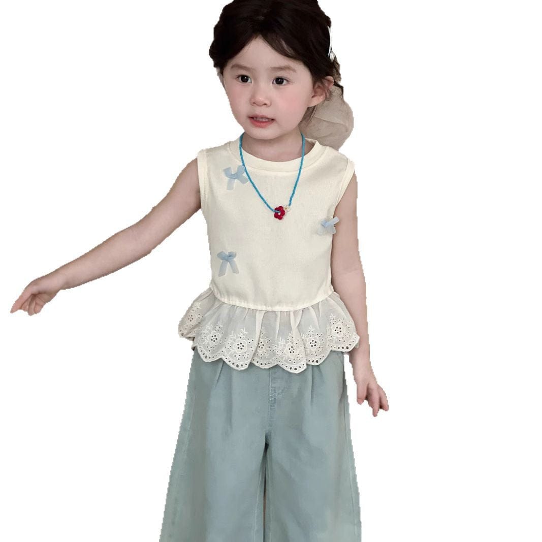 タンクトップ・キャミソール・ノースリーブトップス レースペプラムリボンノースリーブタンクトップ【mh0009726】