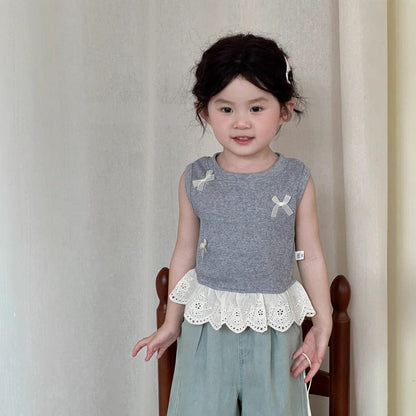 タンクトップ・キャミソール・ノースリーブトップス レースペプラムリボンノースリーブタンクトップ【mh0009726】