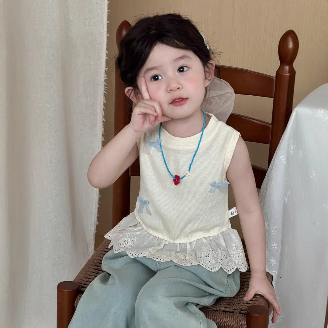 タンクトップ・キャミソール・ノースリーブトップス レースペプラムリボンノースリーブタンクトップ【mh0009726】