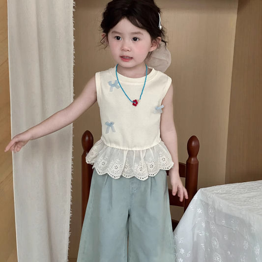 タンクトップ・キャミソール・ノースリーブトップス レースペプラムリボンノースリーブタンクトップ【mh0009726】