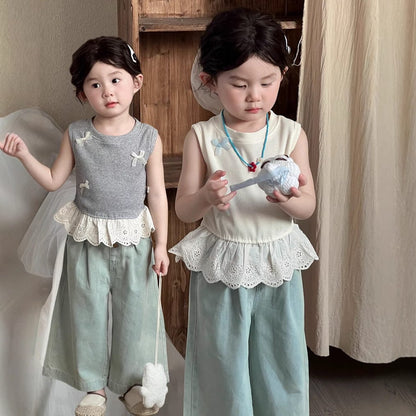 タンクトップ・キャミソール・ノースリーブトップス レースペプラムリボンノースリーブタンクトップ【mh0009726】