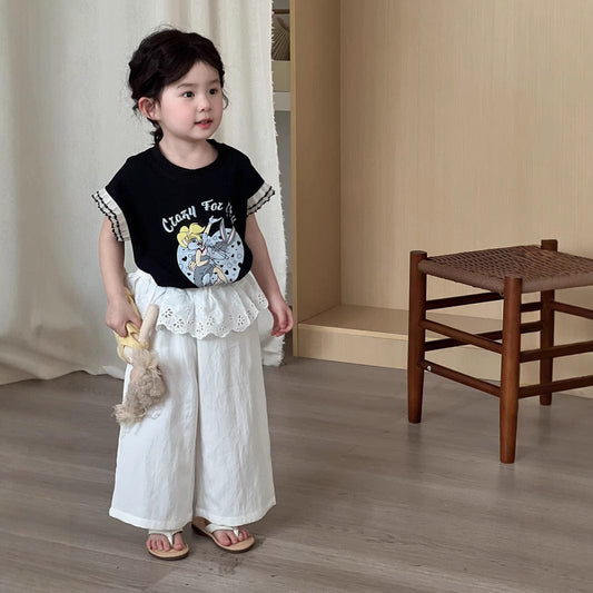 ロングパンツ・スウェットパンツ ペプラムレースワイドルーズイージーパンツ【mh0009733】