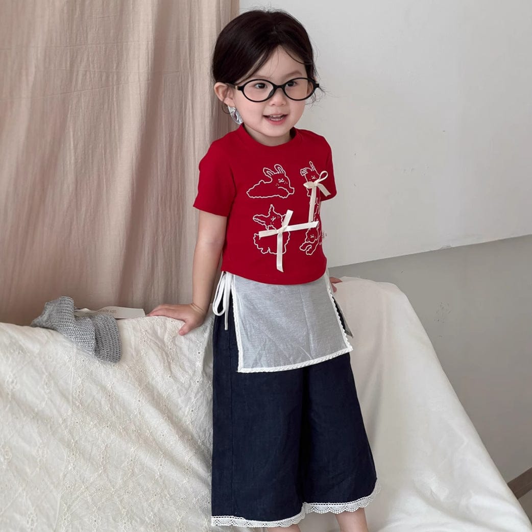 デニムパンツ レースエプロン+クロップドルーズデニムパンツジーンズ【mh0009739】