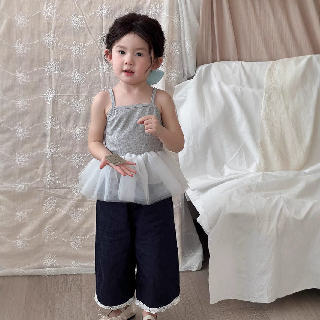 デニムパンツ レースエプロン+クロップドルーズデニムパンツジーンズ【mh0009739】