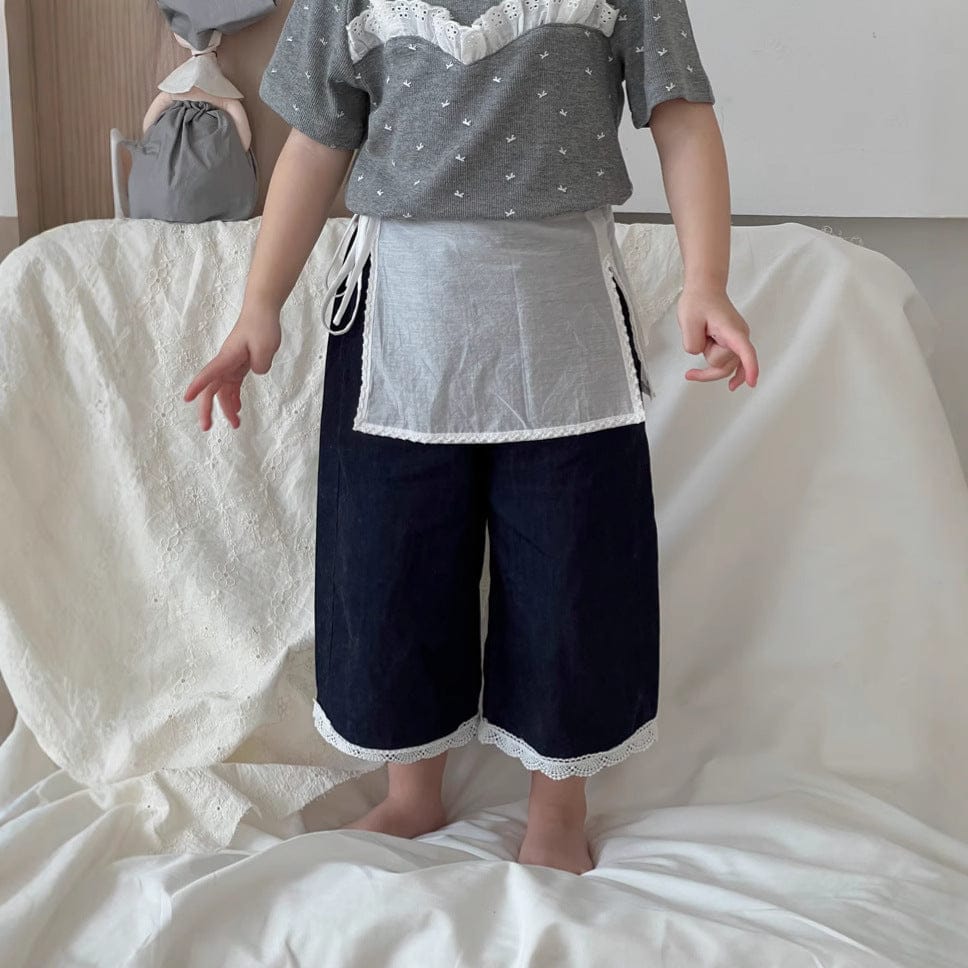 デニムパンツ レースエプロン+クロップドルーズデニムパンツジーンズ【mh0009739】