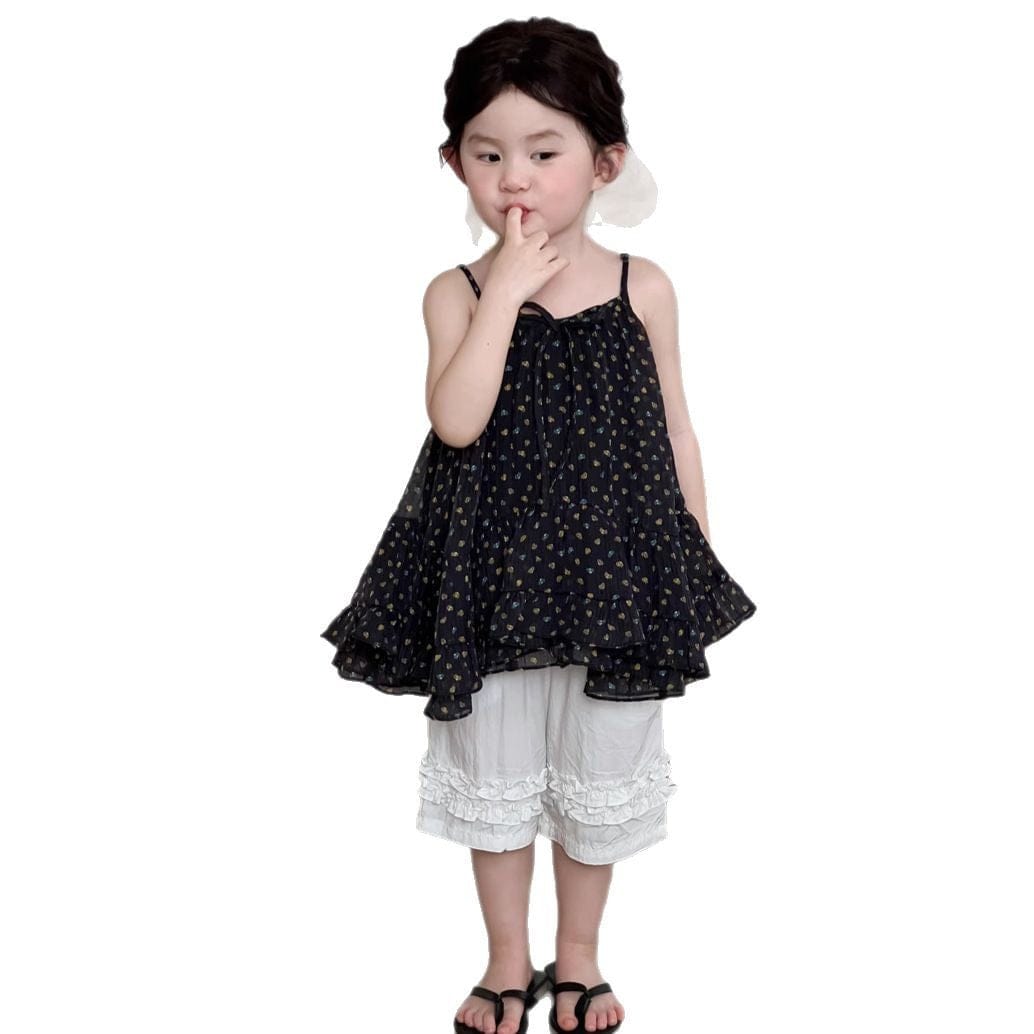 ノースリーブワンピース キャミソールシフォンチュニックワンピース/フリルクロップドパンツ【mh0009748】