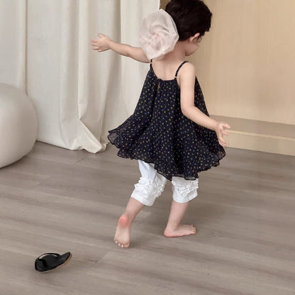 ノースリーブワンピース キャミソールシフォンチュニックワンピース/フリルクロップドパンツ【mh0009748】