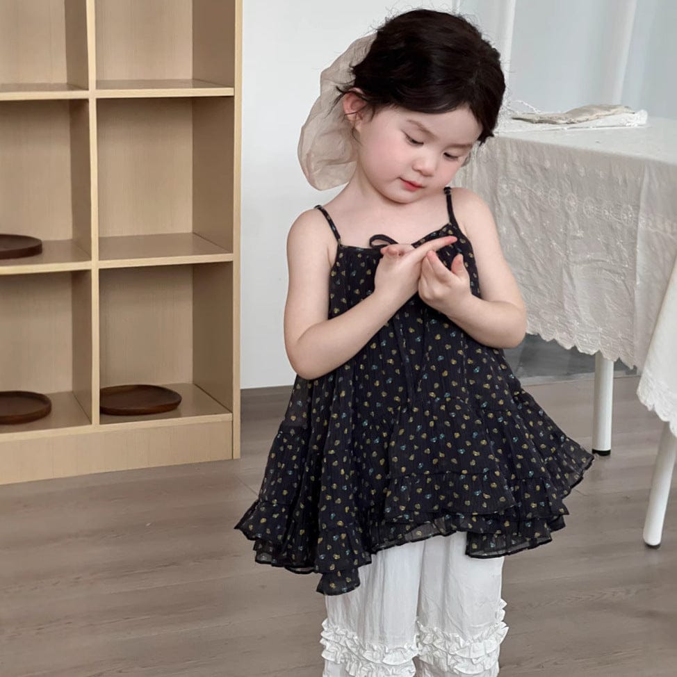 ノースリーブワンピース キャミソールシフォンチュニックワンピース/フリルクロップドパンツ【mh0009748】