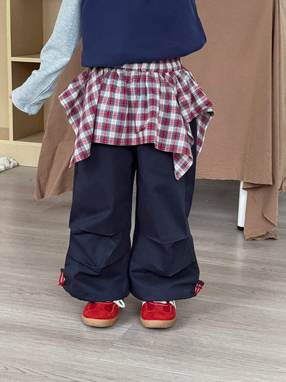 ロングパンツ・スウェットパンツ チェックアシメスカートドッキングデニムパンツジーンズ【mh0010699】