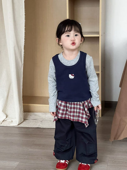 ロングパンツ・スウェットパンツ チェックアシメスカートドッキングデニムパンツジーンズ【mh0010699】