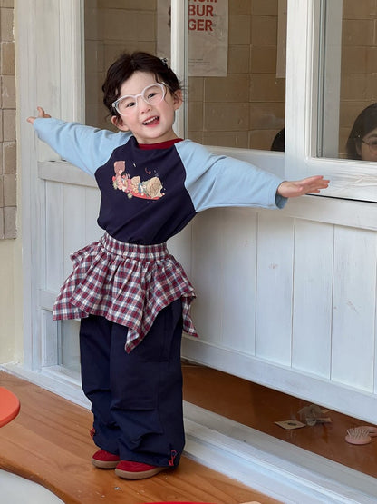 ロングパンツ・スウェットパンツ チェックアシメスカートドッキングデニムパンツジーンズ【mh0010699】