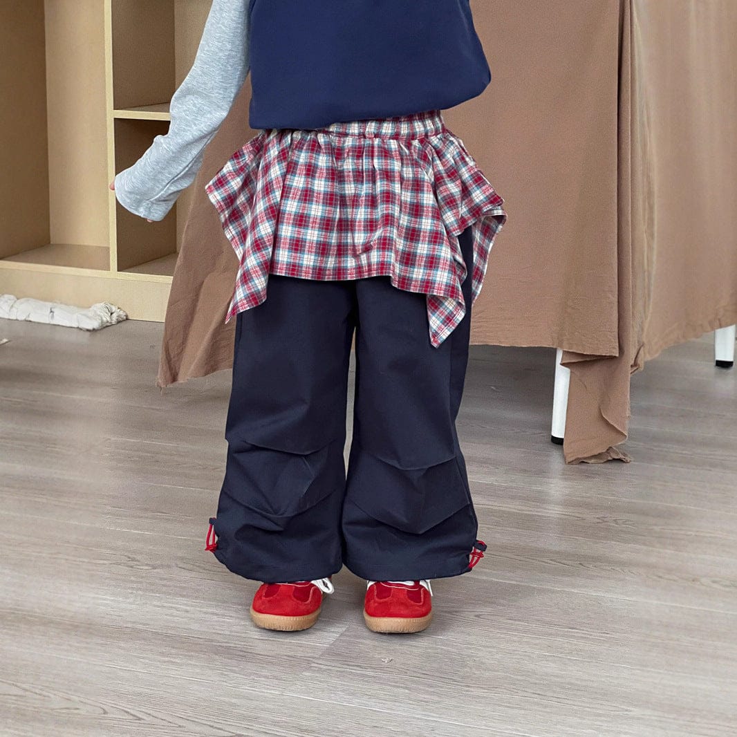 ロングパンツ・スウェットパンツ チェックアシメスカートドッキングデニムパンツジーンズ【mh0010699】