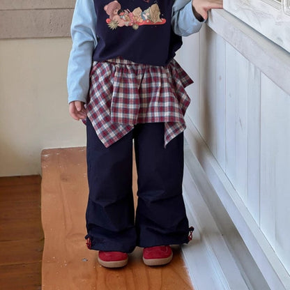 ロングパンツ・スウェットパンツ チェックアシメスカートドッキングデニムパンツジーンズ【mh0010699】