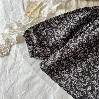 長袖シャツ・ブラウス フラワープリントレース長袖ブラウス【mh0010707】