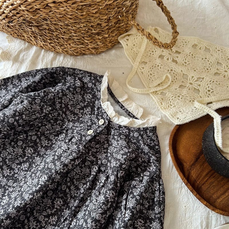 長袖シャツ・ブラウス フラワープリントレース長袖ブラウス【mh0010707】