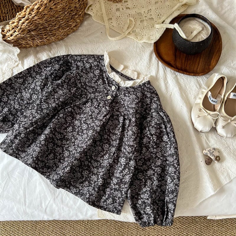 長袖シャツ・ブラウス フラワープリントレース長袖ブラウス【mh0010707】