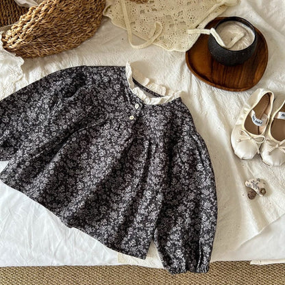 長袖シャツ・ブラウス フラワープリントレース長袖ブラウス【mh0010707】