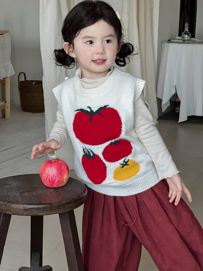 ベスト トマト刺繍ニットベスト【mh0010710】