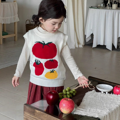 ベスト トマト刺繍ニットベスト【mh0010710】