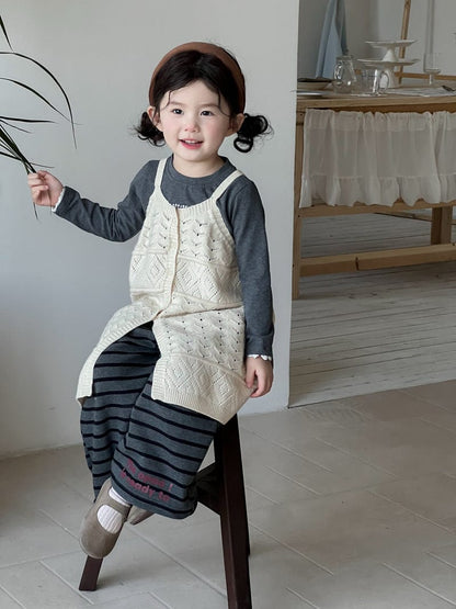 ノースリーブセットアップ ニットキャミソールジレベスト/ボーダーロングパンツ【mh0010719】