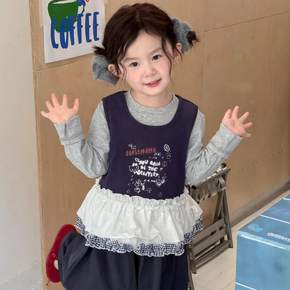 タンクトップ・キャミソール・ノースリーブトップス Navy blue vest / 140cm ペプラムフリルノースリーブTシャツ【mh0010700】