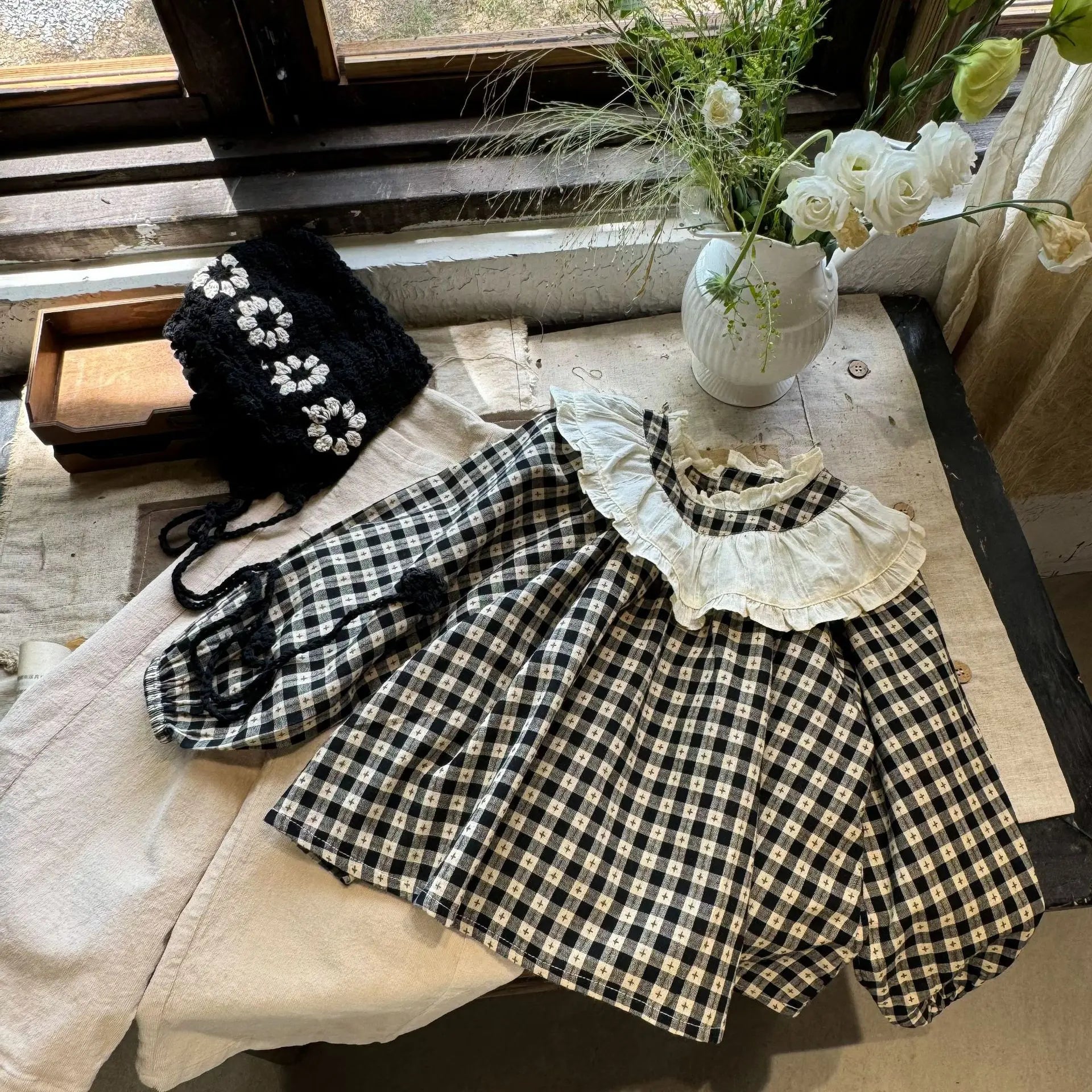 長袖シャツ・ブラウス plaid shirt / 90cm 1-2y キッズトップス ラッフル襟チェック長袖チュニックブラウス【mh0007319】