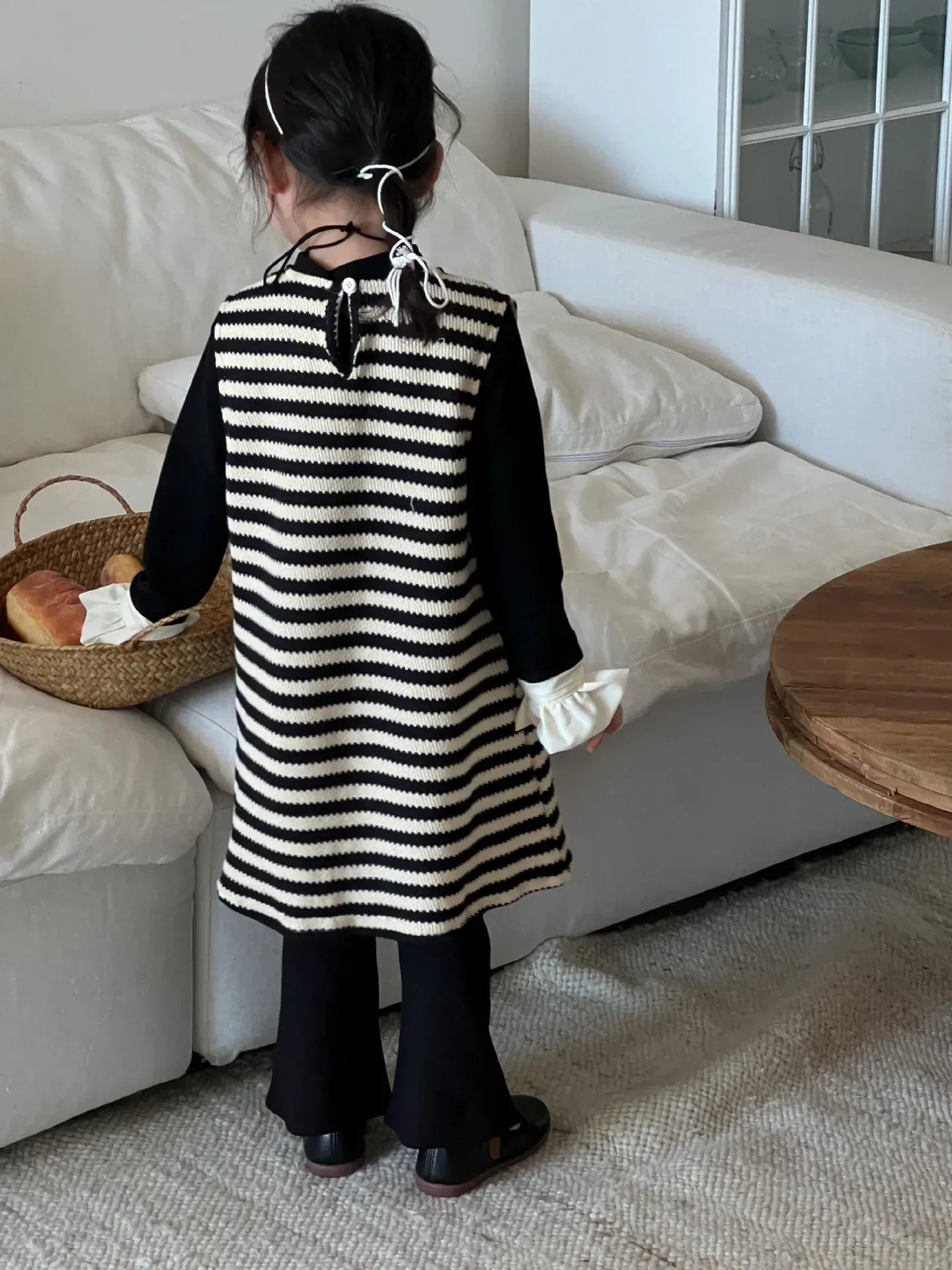 長袖セットアップ キッズトップス/ワンピース フリル袖長袖ハイネックカットソーTシャツ/ノースリーブボーダーニットワンピース【mh0007317】