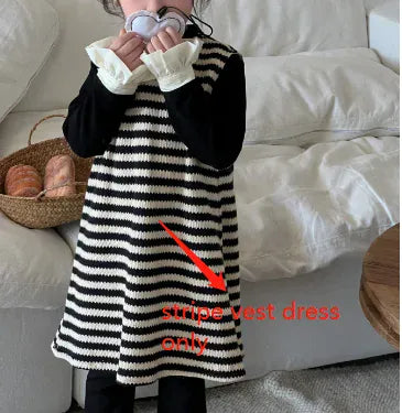 長袖セットアップ キッズトップス/ワンピース フリル袖長袖ハイネックカットソーTシャツ/ノースリーブボーダーニットワンピース【mh0007317】