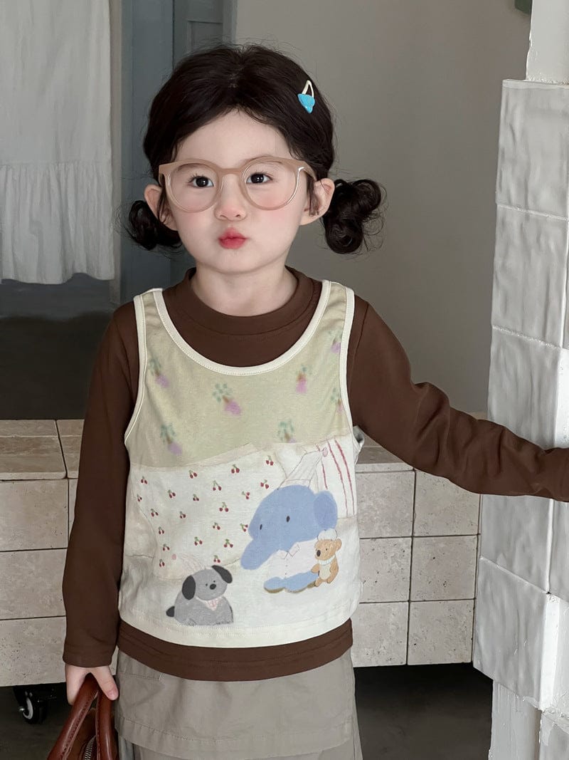 ベスト 犬アニマルプリントノースリーブベスト+長袖Tシャツ【mh0010711】