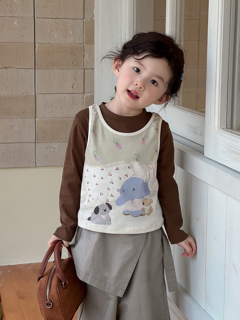 ベスト 犬アニマルプリントノースリーブベスト+長袖Tシャツ【mh0010711】