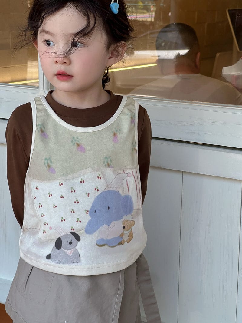 ベスト 犬アニマルプリントノースリーブベスト+長袖Tシャツ【mh0010711】