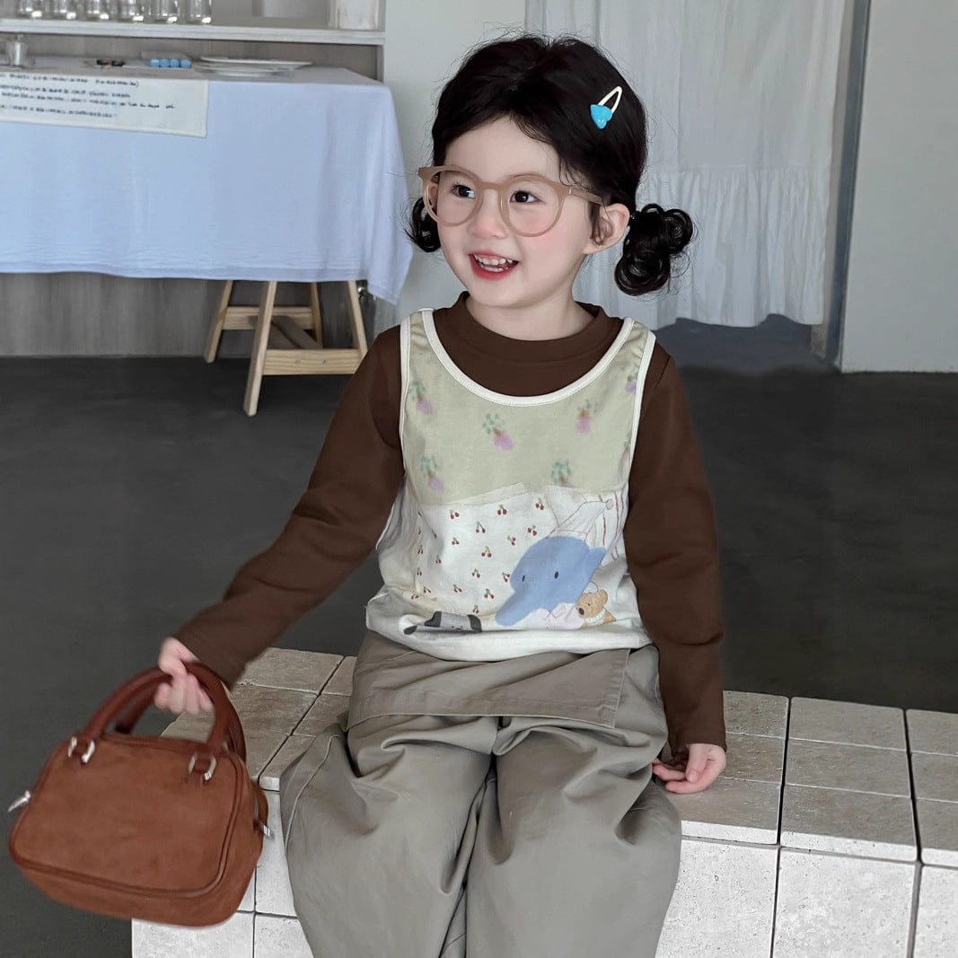 ベスト 犬アニマルプリントノースリーブベスト+長袖Tシャツ【mh0010711】