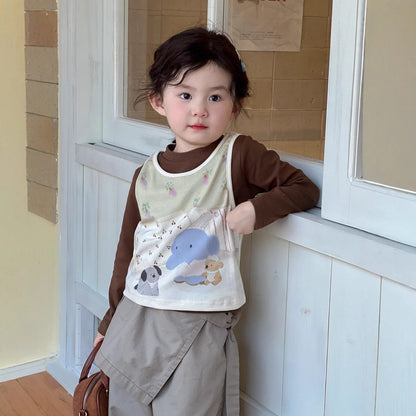 ベスト 犬アニマルプリントノースリーブベスト+長袖Tシャツ【mh0010711】